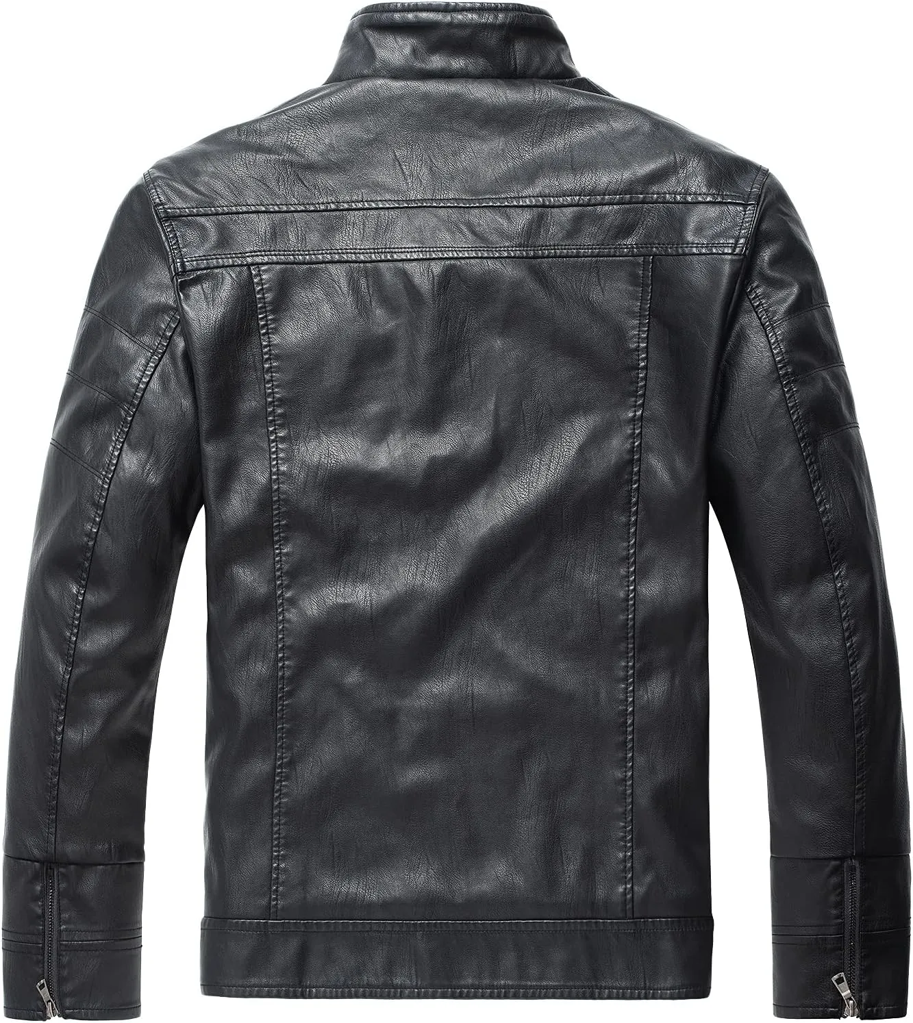 WULFUL Men's Vintage Stand Collar Leather Jacket Motorcycle PU Jacket and Coat