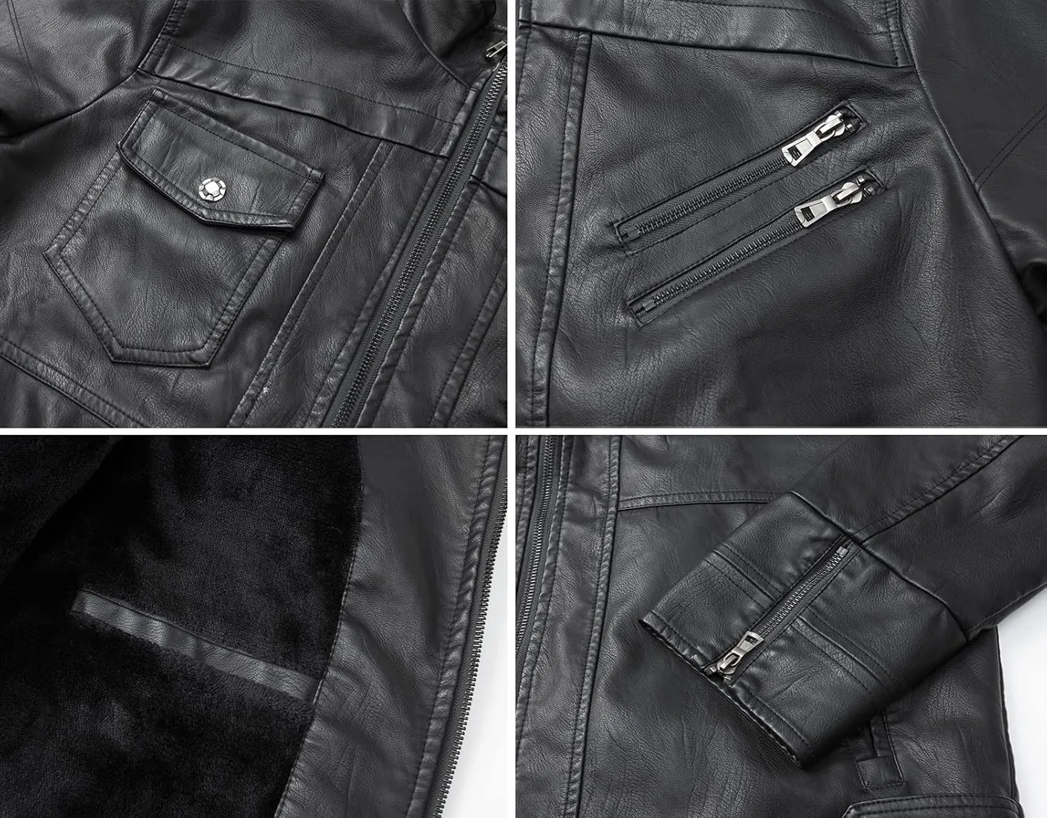 WULFUL Men's Vintage Stand Collar Leather Jacket Motorcycle PU Jacket and Coat