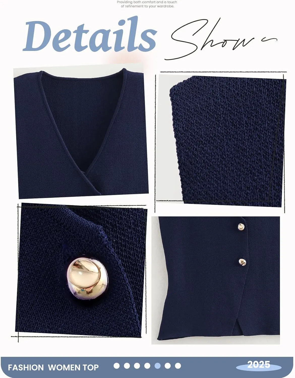 Wyeysyt Womens Vest Top Cropped Sleeveless Knit Vest Gold Button Down V Neck Vest Casual Plain Summer Waistcoat Cardigan