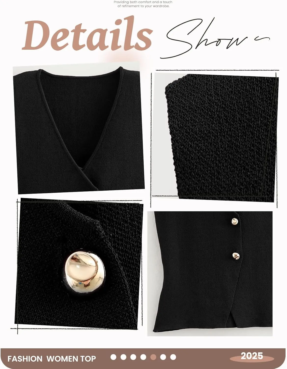 Wyeysyt Womens Vest Top Cropped Sleeveless Knit Vest Gold Button Down V Neck Vest Casual Plain Summer Waistcoat Cardigan