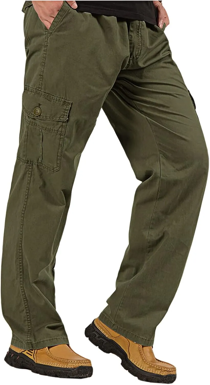 WZIKAI Mens Cargo Pants Elastic Waist Joggers for Men Workout Sweatpants Casual Long Trousers