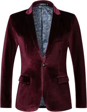 WZIKAI Mens Velvet Blazer One Button Slim Fit Solid Fashion Suit Jacket Sport Coat for Wedding Prom Dinner Party