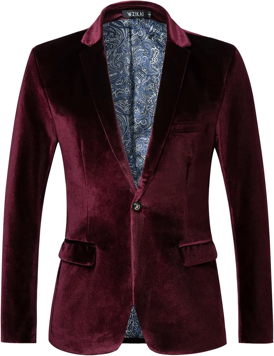 WZIKAI Mens Velvet Blazer One Button Slim Fit Solid Fashion Suit Jacket Sport Coat for Wedding Prom Dinner Party