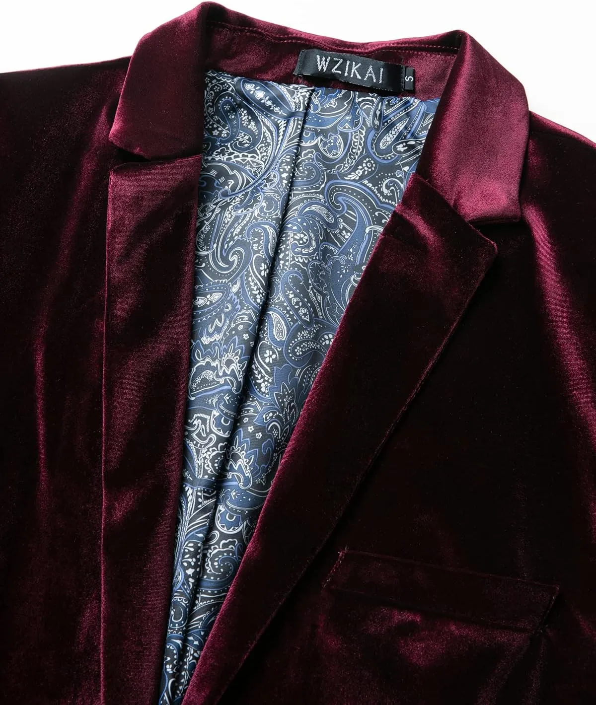 WZIKAI Mens Velvet Blazer One Button Slim Fit Solid Fashion Suit Jacket Sport Coat for Wedding Prom Dinner Party