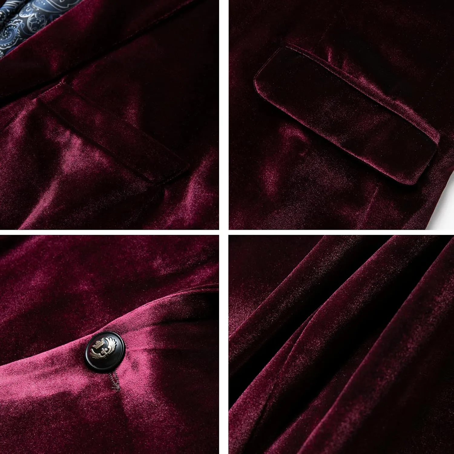 WZIKAI Mens Velvet Blazer One Button Slim Fit Solid Fashion Suit Jacket Sport Coat for Wedding Prom Dinner Party