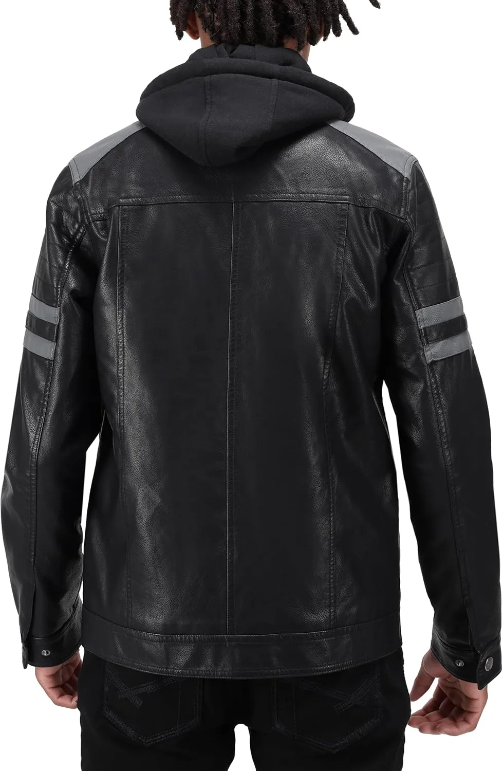 X RAY Mens Faux Leather Jacket with Hood, Hooded Stand Collar PU Leather Jacket for Men, Black, Large