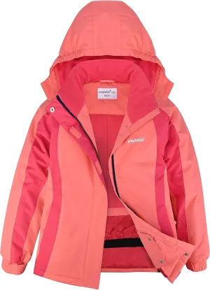 YINGJIELIDE Girl's Waterproof Ski Jacket,Kids Outdoor Snowboarding windproof Jacket,Fleece Lined Hooded,Warm Winter Snow Coat