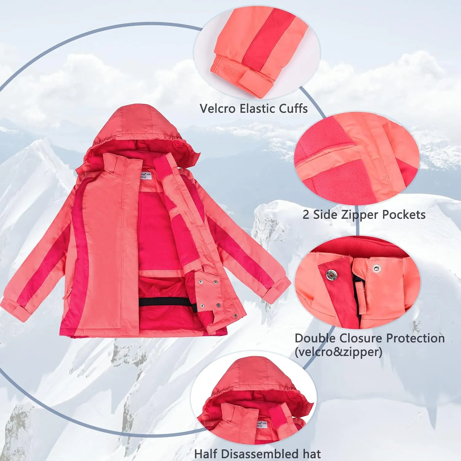 YINGJIELIDE Girl's Waterproof Ski Jacket,Kids Outdoor Snowboarding windproof Jacket,Fleece Lined Hooded,Warm Winter Snow Coat