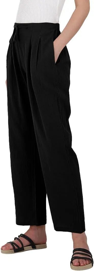 yoeasy Women Cotton Linen Drawstring Elastic Waist Straight Leg Pants Lightweight Trousers with Pocket