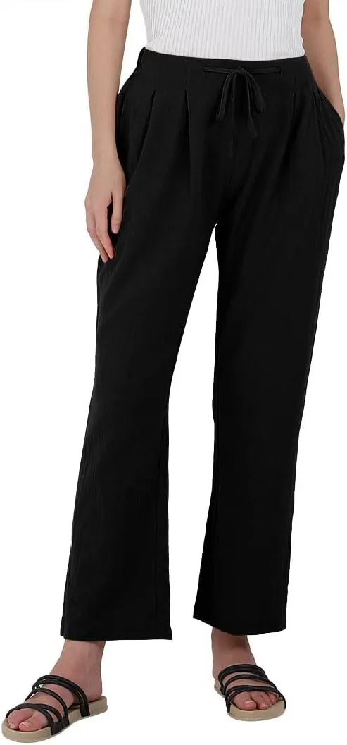 yoeasy Women Cotton Linen Drawstring Elastic Waist Straight Leg Pants Lightweight Trousers with Pocket