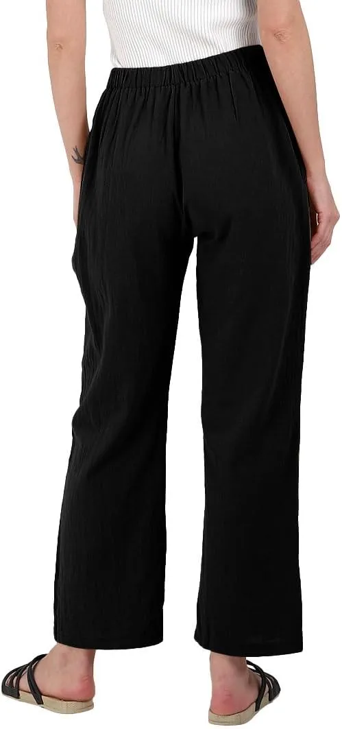 yoeasy Women Cotton Linen Drawstring Elastic Waist Straight Leg Pants Lightweight Trousers with Pocket