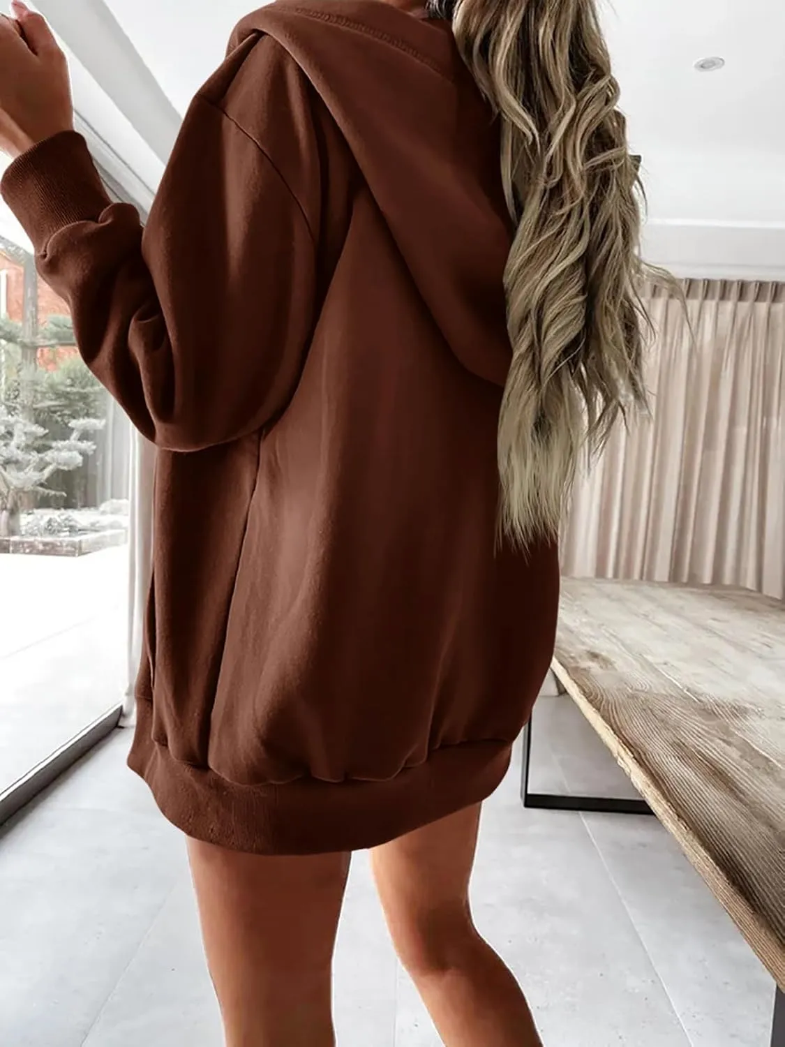 Yousify Women Casual Full Zip Up Plush Hoodie Comfy Loose Solid Sweatshirt Long Sleeve Jacket with Pockets