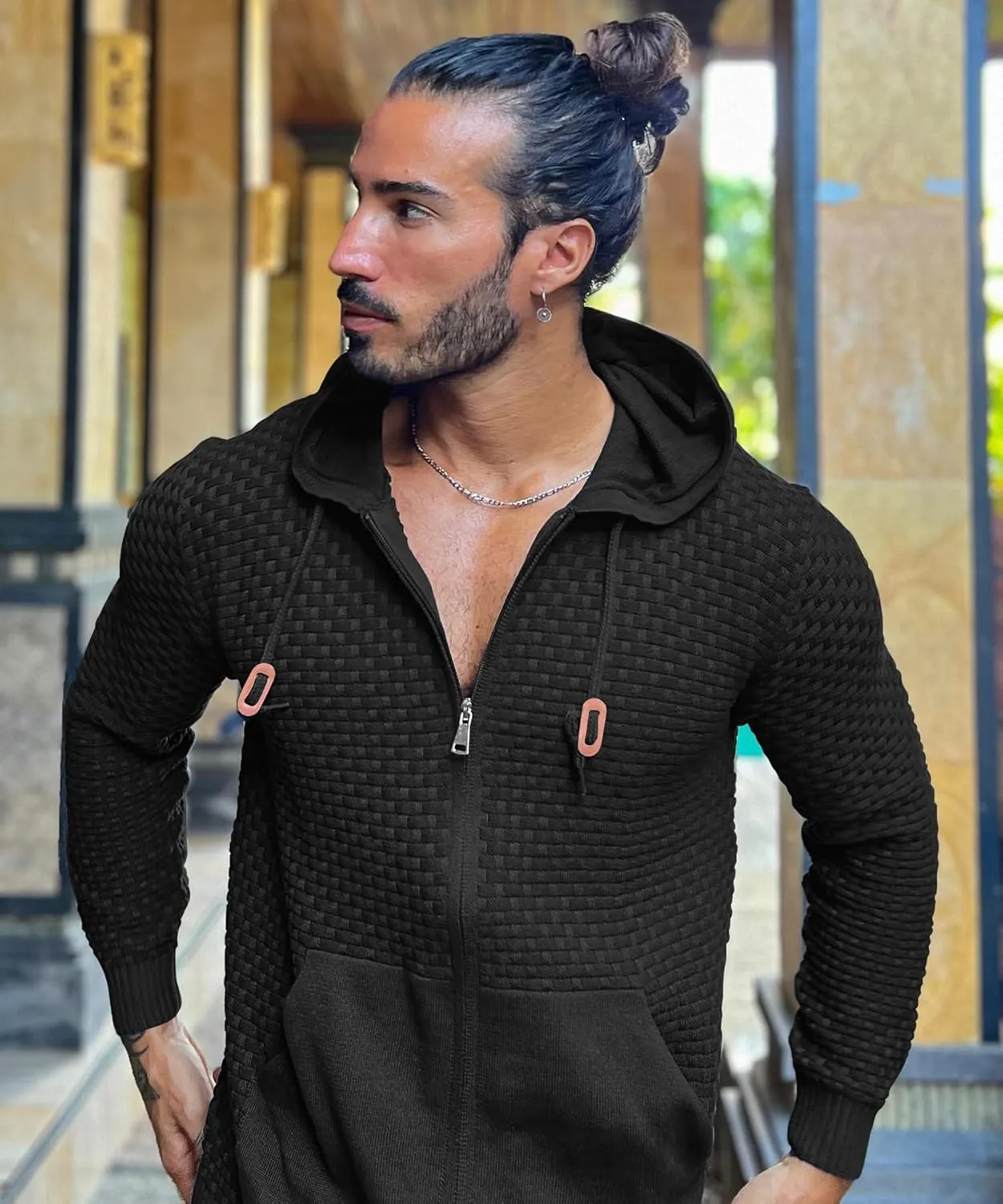 Zaitun Men's Full Zip Up Hooded Cardigan Sweater with Pockets