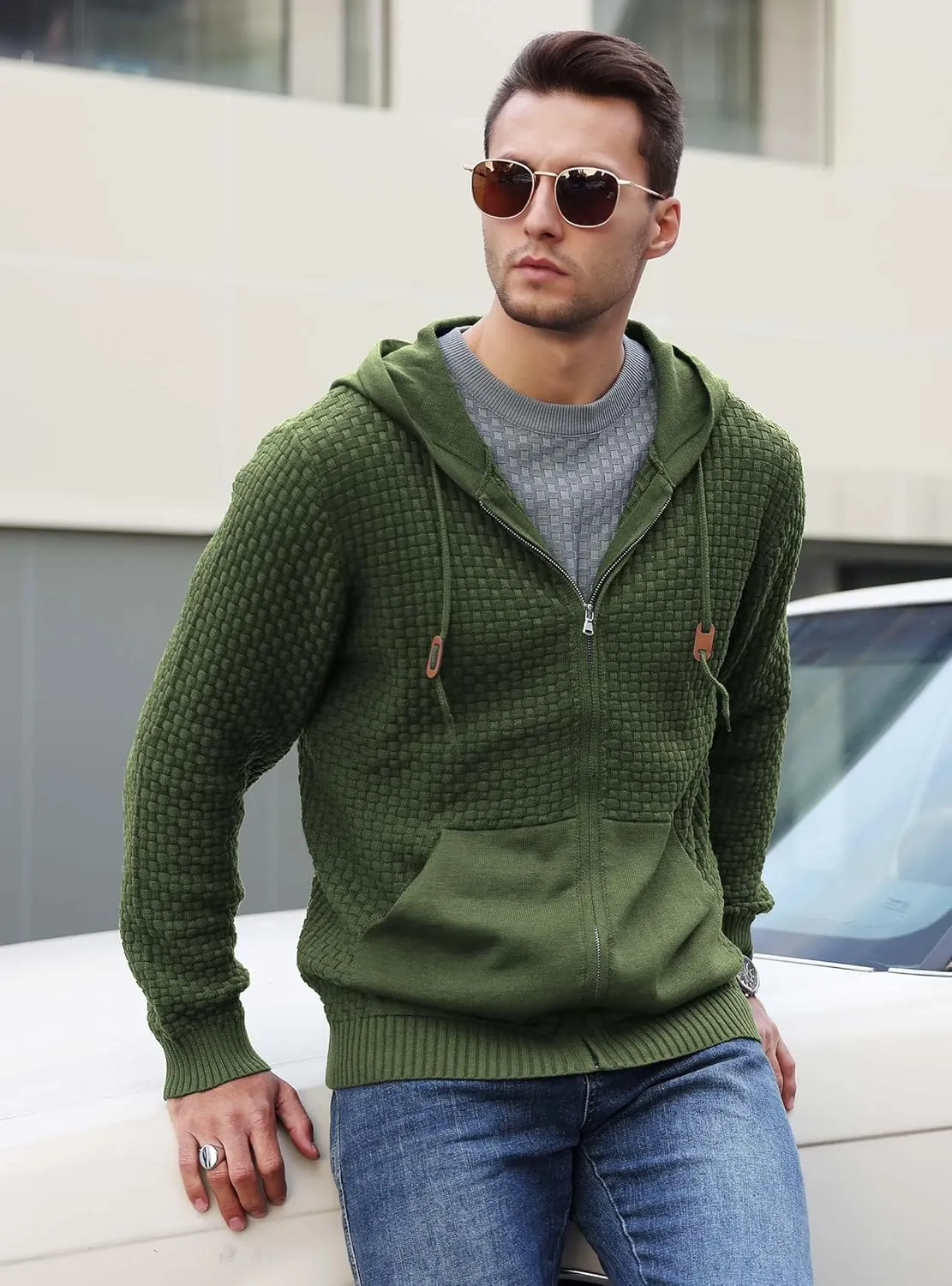 Zaitun Men's Full Zip Up Hooded Cardigan Sweater with Pockets