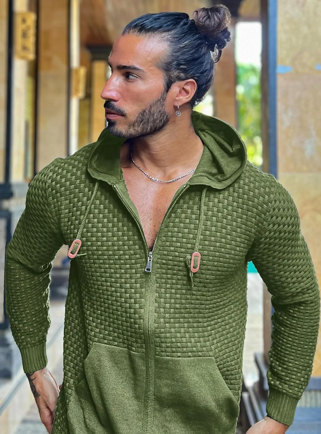 Zaitun Men's Full Zip Up Hooded Cardigan Sweater with Pockets