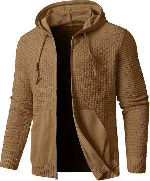 Zaitun Men's Full Zip Up Hooded Cardigan Sweater with Pockets