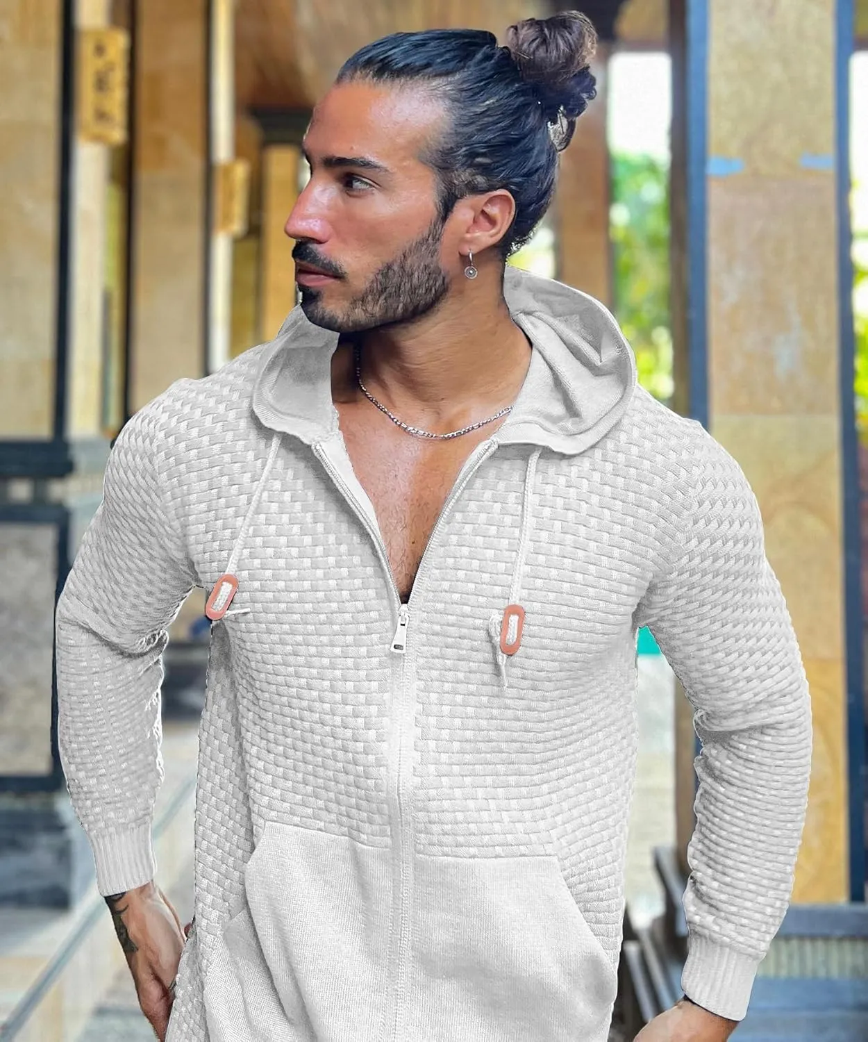 Zaitun Men's Full Zip Up Hooded Cardigan Sweater with Pockets