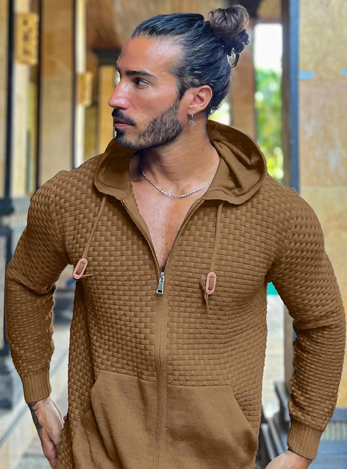 Zaitun Men's Full Zip Up Hooded Cardigan Sweater with Pockets
