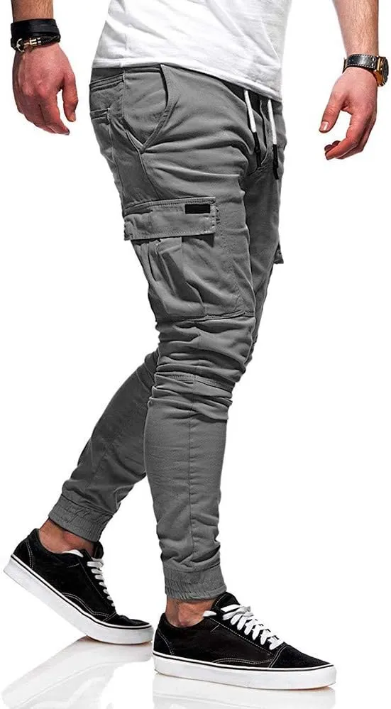 ZHUER Sweatpants Men Slim Fit Chino Cargo Pants Stretch Elastic Waist Jogger Pants Fashion Casual Pants 2023 Fall Winter