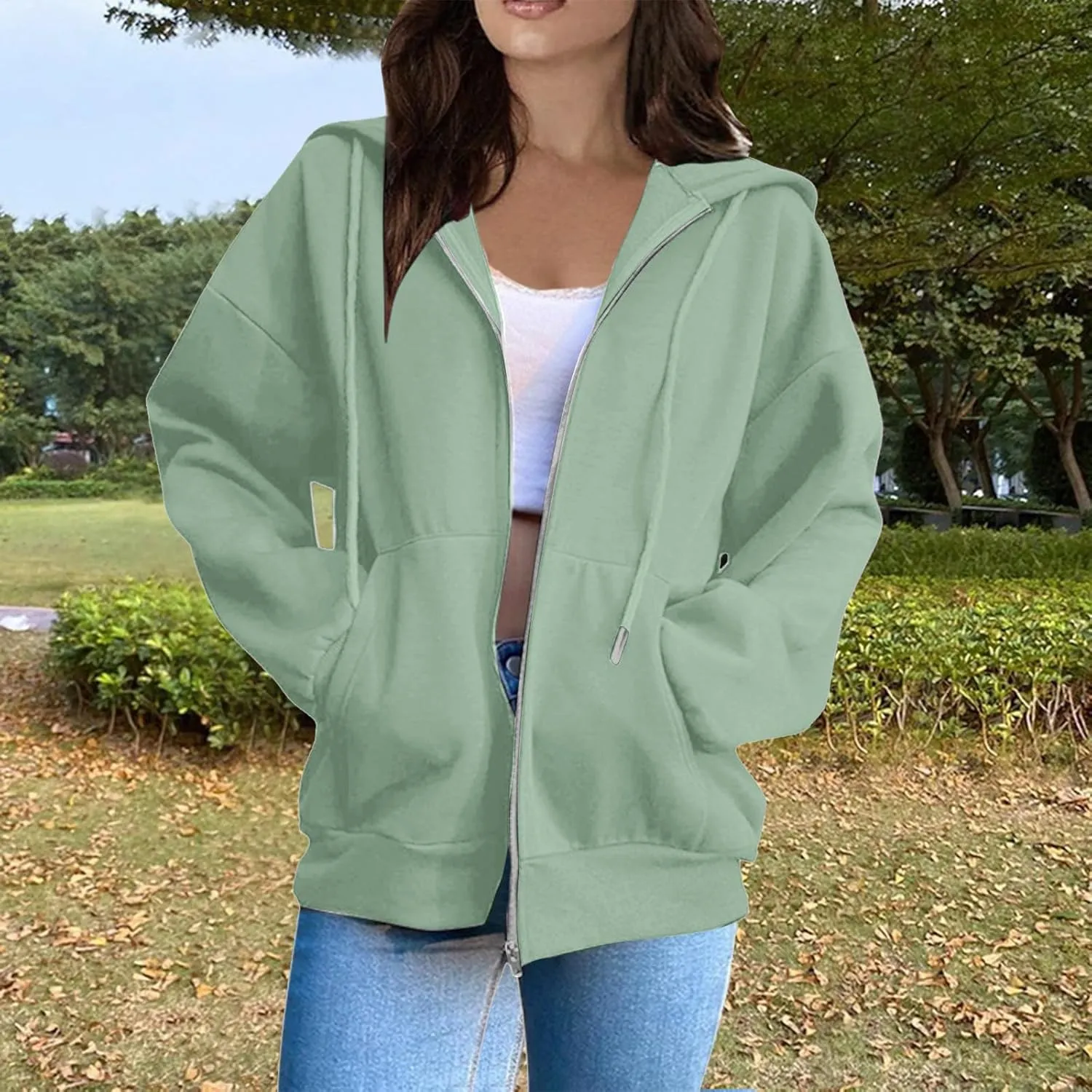 Zip Up Hoodies Women Long Sleeve Plus Size Sweatshirts for Women Y2k Jacket with Pockets Fall Winter Tops 2024