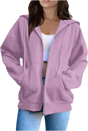 Zip Up Hoodies Women Long Sleeve Plus Size Sweatshirts for Women Y2k Jacket with Pockets Fall Winter Tops 2024