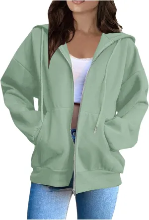 Zip Up Hoodies Women Long Sleeve Plus Size Sweatshirts for Women Y2k Jacket with Pockets Fall Winter Tops 2024