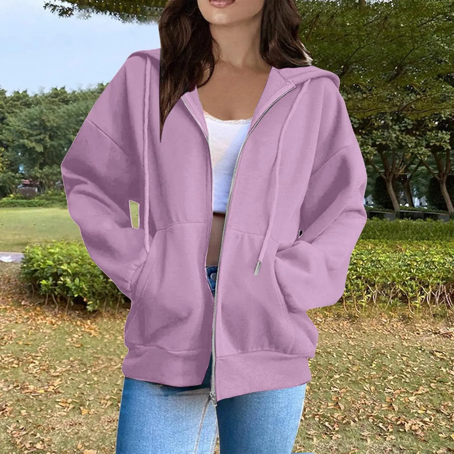 Zip Up Hoodies Women Long Sleeve Plus Size Sweatshirts for Women Y2k Jacket with Pockets Fall Winter Tops 2024