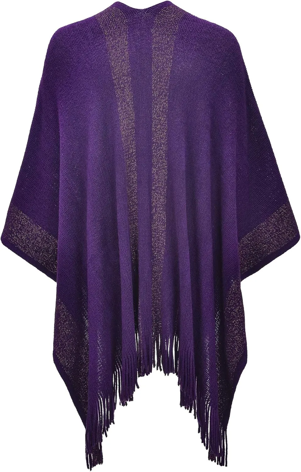 ZLYC Women's Shawl Golden Trim Knit Blanket Wrap Fringe Poncho Coat Cardigan