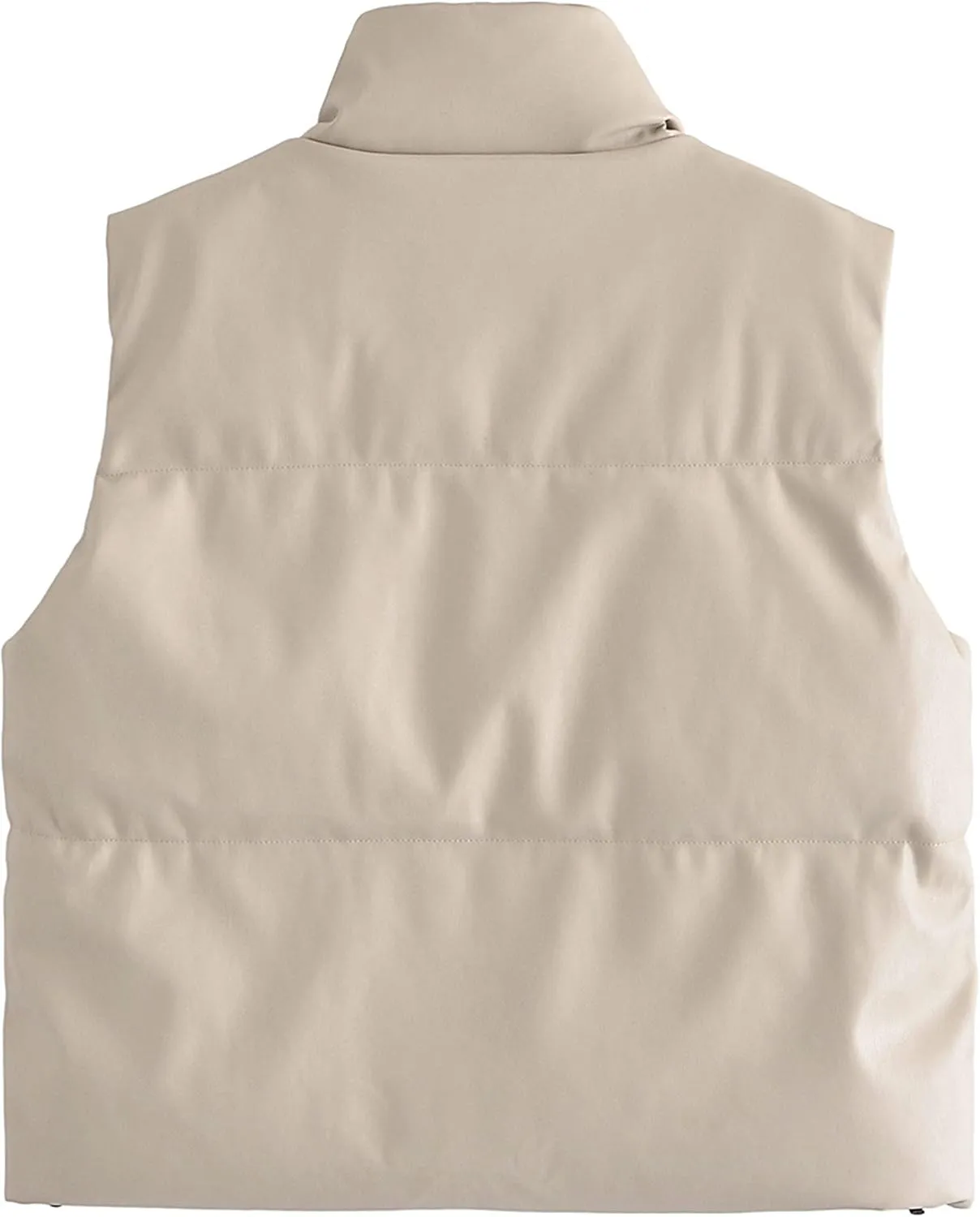 Zontroldy PU Leather Quilted Puffer Vest Women Stand Collar Zip Up Sleeveless Padded Lightweight Jacket Vest Waistcoat