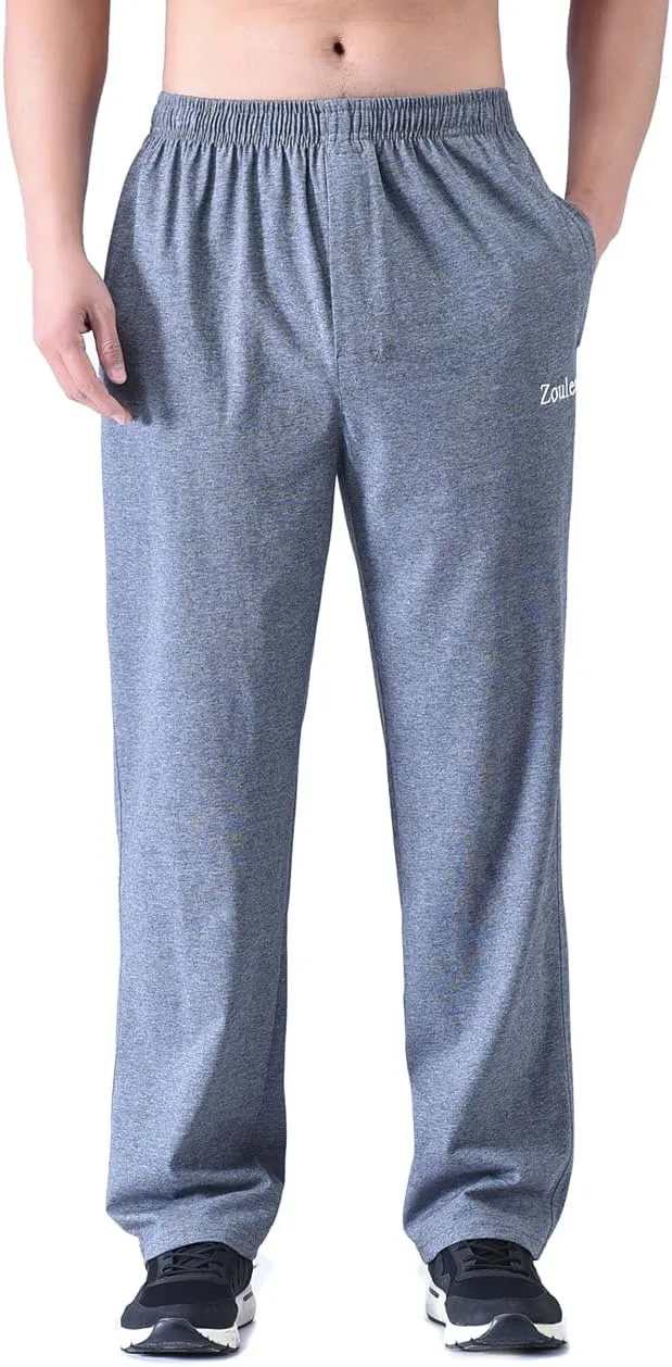 Zoulee Men's Front Zip Open-Bottom Sports Pants Sweatpants Trousers