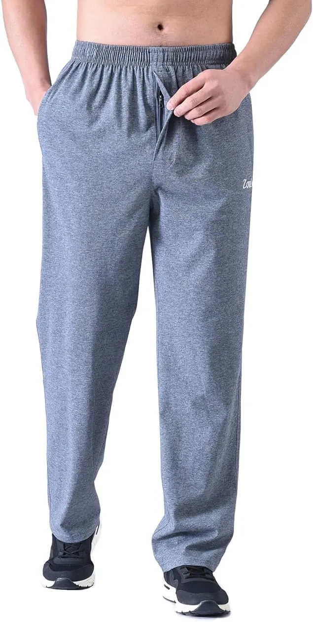Zoulee Men's Front Zip Open-Bottom Sports Pants Sweatpants Trousers