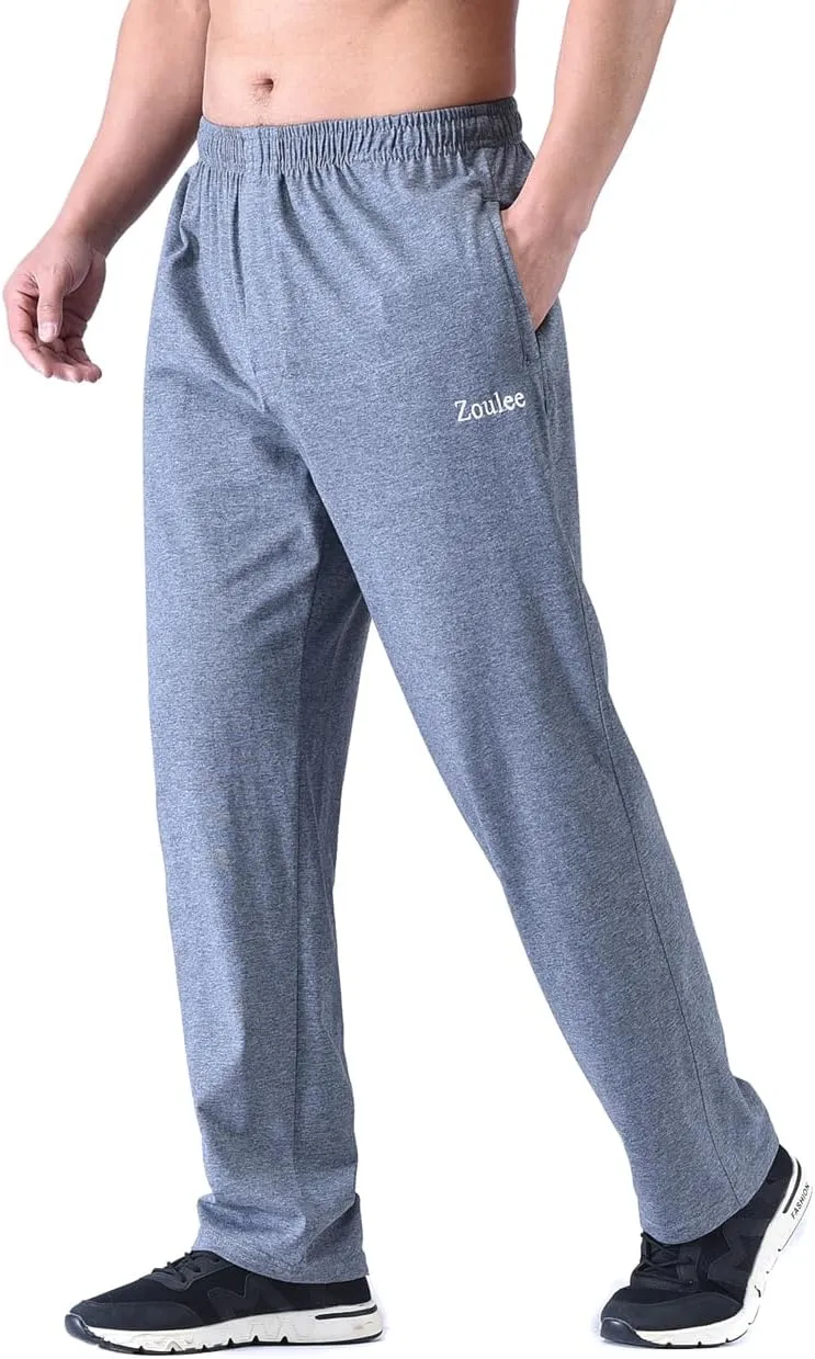 Zoulee Men's Front Zip Open-Bottom Sports Pants Sweatpants Trousers
