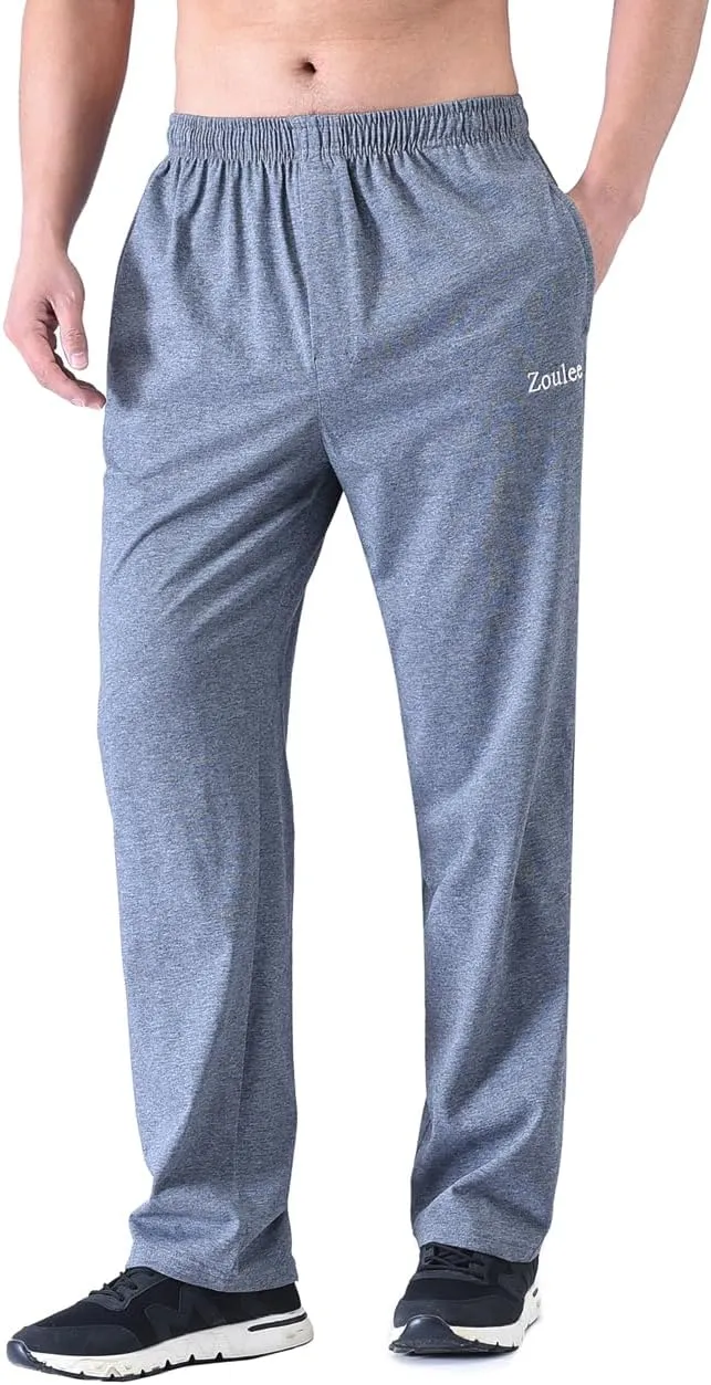 Zoulee Men's Front Zip Open-Bottom Sports Pants Sweatpants Trousers