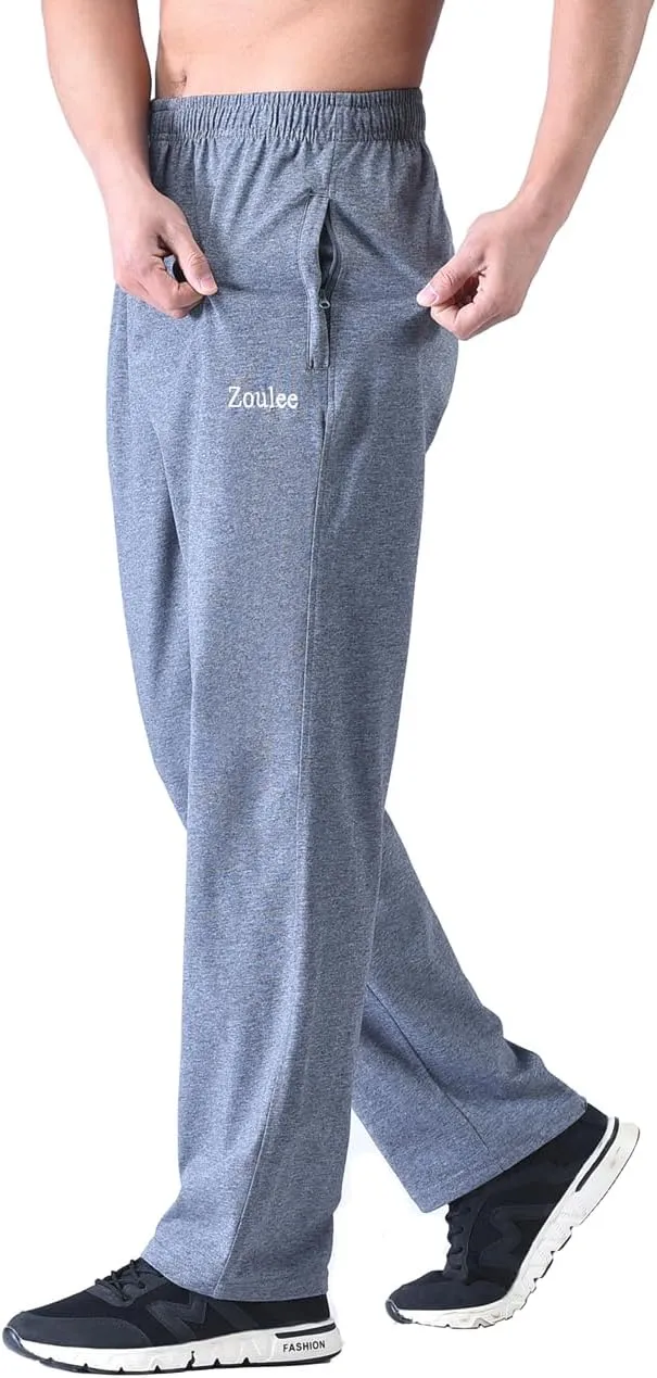 Zoulee Men's Front Zip Open-Bottom Sports Pants Sweatpants Trousers