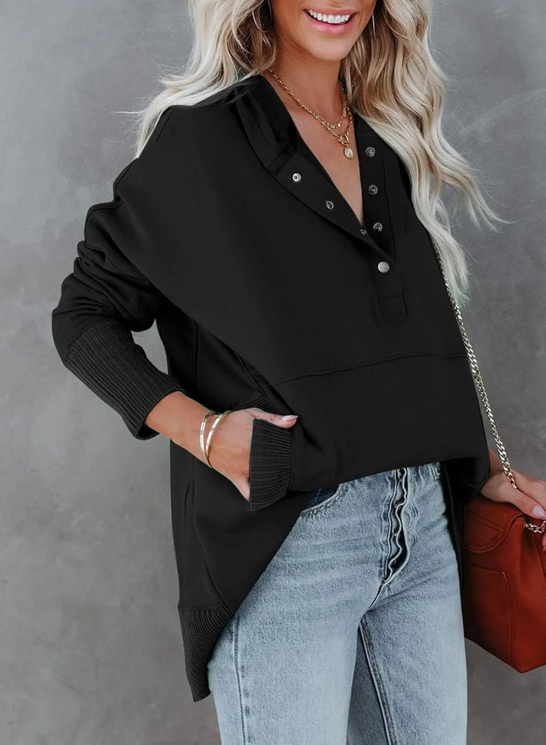 Zwurew Hoodies for Women Oversized Sweatshirt Pullover Long Sleeve Tops Henley Shirt with Pocket