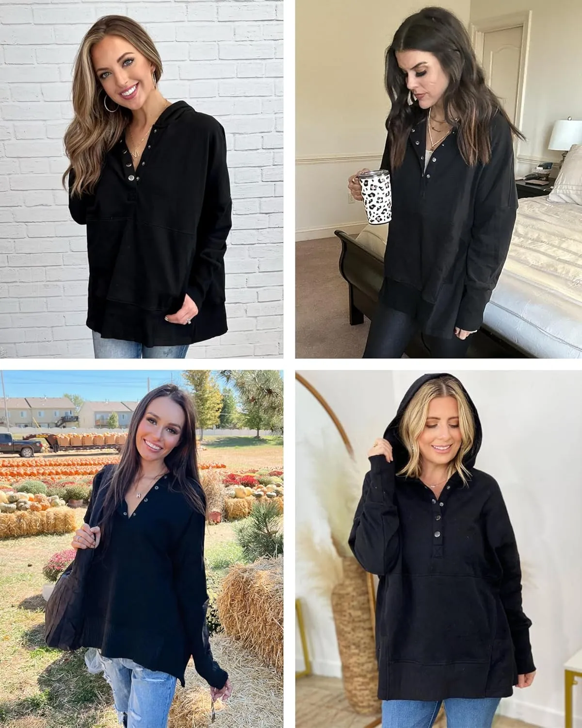 Zwurew Hoodies for Women Oversized Sweatshirt Pullover Long Sleeve Tops Henley Shirt with Pocket