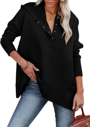 Zwurew Hoodies for Women Oversized Sweatshirt Pullover Long Sleeve Tops Henley Shirt with Pocket